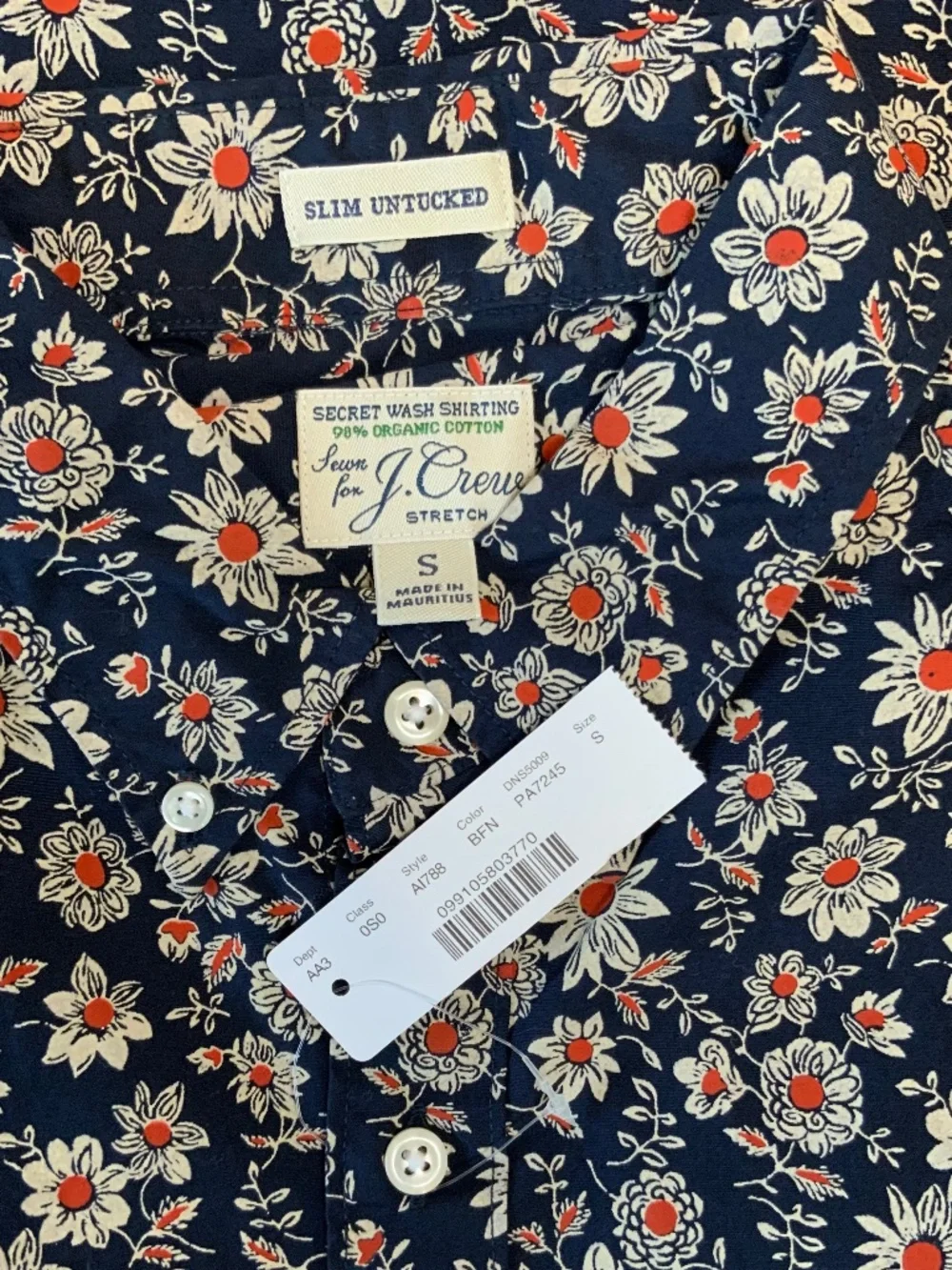 J. Crew Floral Slim Untucked Stretch Secret Wash Cotton Poplin Button Down Shirt